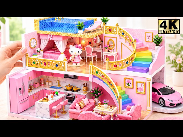 🎀❤️ Make Bright Hello Kitty Mini House with Rooftop Pool & Luxury Bedroom 🌈  DIY Miniature House