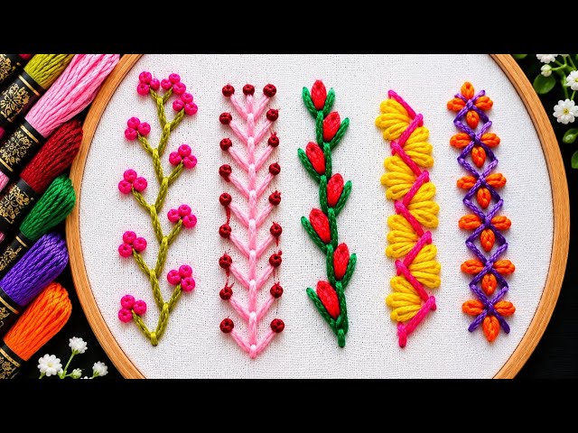 Beautiful Hand Embroidery Designs | 5 Easy & Colorful Stitches 🧵🌺