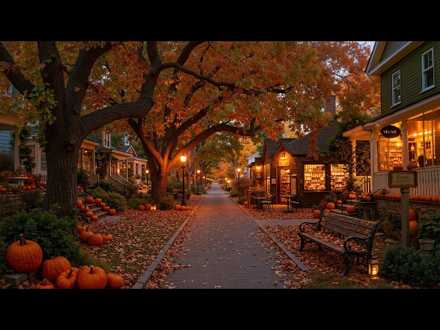 Autumn Night on a Quiet Village Street 🍂 Smooth Piano Jazz, Cozy Bookstore Glow for Calm Moments ☕