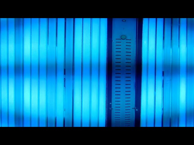Inside a stand-up tanning bed