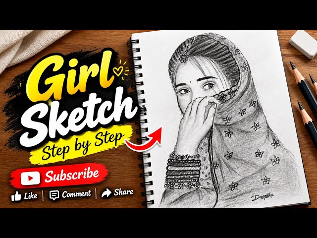 Beautiful Girl Pencil Sketch 🌷🩷| Step by Step Drawing Tutorial ✍️✨#art#drawing #shorts #indianart 