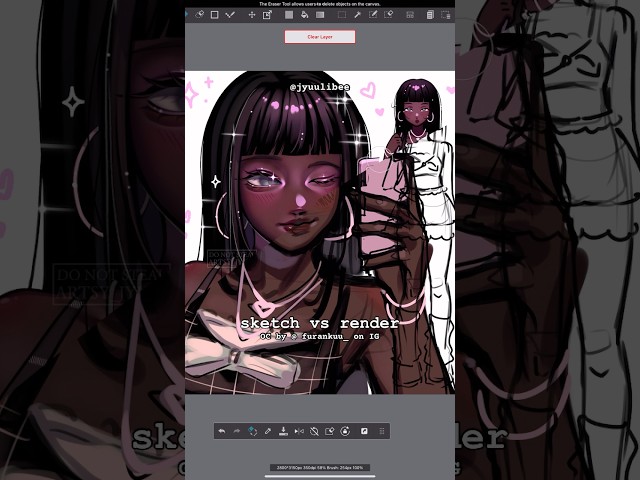 Sketch vs final render drawing #artprocess #digitalart #sketch #drawingprocess #ocdrawing