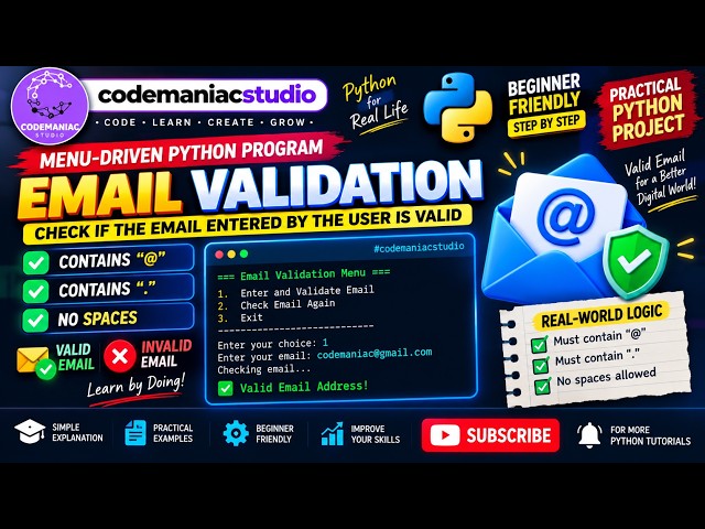 Menu-Driven Python Program for Email Validation | Python Tutorial