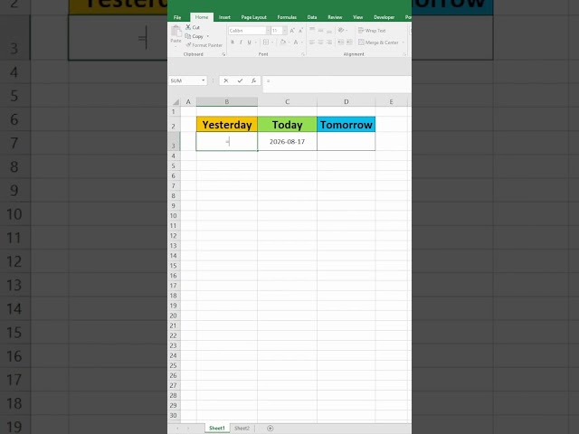 How to Insert TODAY, YESTERDAY & TOMORROW in Excel! #Excel #tips #tricks #today #Tomorrow #yesterday
