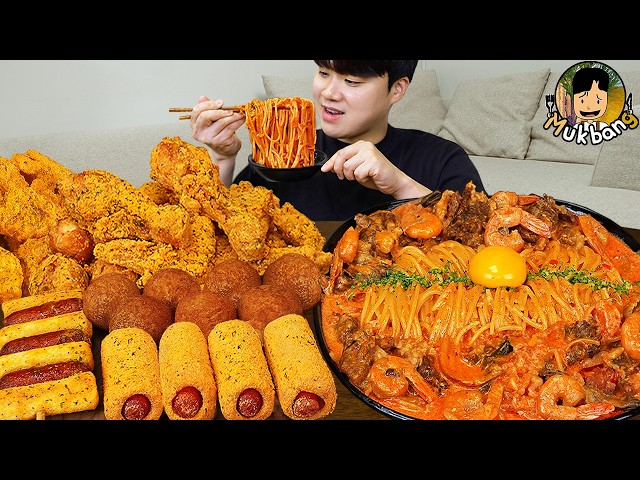 ASMR MUKBANG | Crispy Fried Chicken, fire noodles, cheese ball recipe ! eating