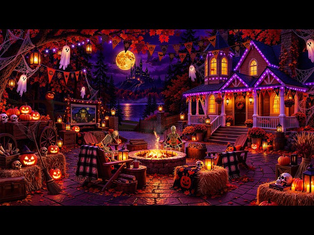 Halloween Night at a Peaceful Fall House🎃 Warm & Gentle Jazz,Pumpkin,Fireside Sounds for Slow Nights