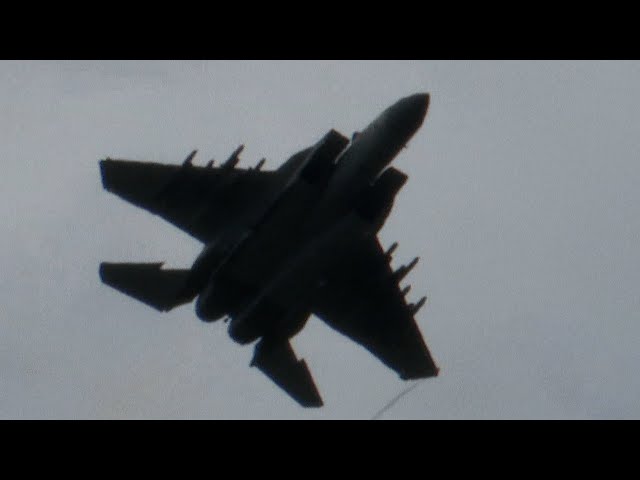 Boeing test pilot with F-15QA Ababi Qatar Emiri Air Force - full armed at Farnborough Air Show 2024