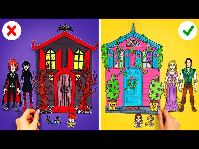 Familia de Princesas VS Vampiros: ¡Vamos a Hacer Casas de Papel Geniales! || Manualidades de Papel