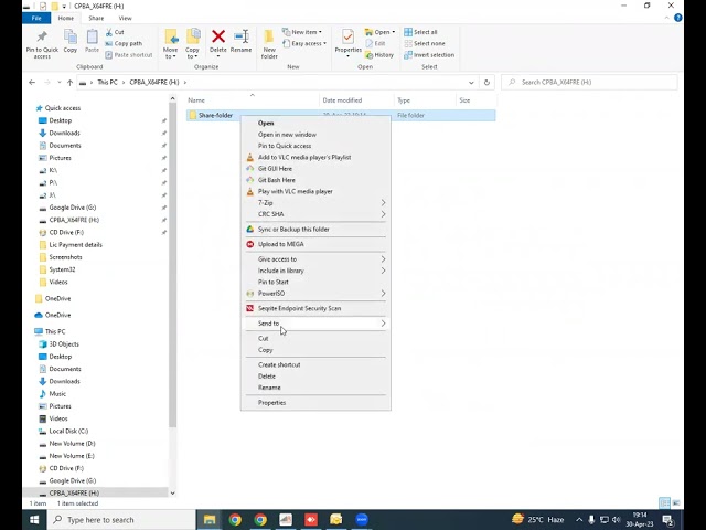 Folder sharing in Windows