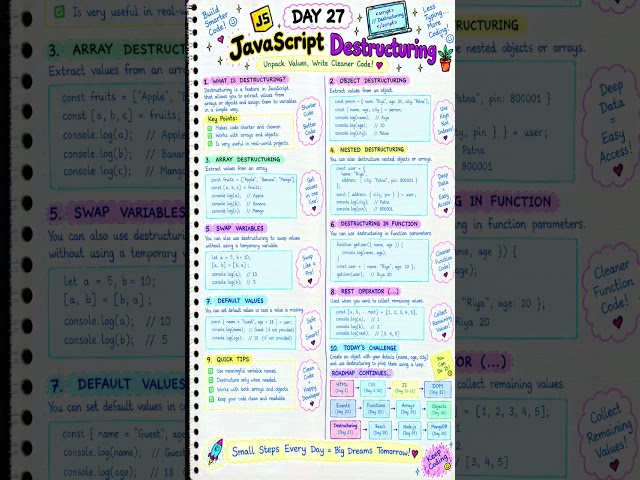 कम Code, ज्यादा काम! 🤯🔥 | JavaScript Destructuring | DAY 27 #shorts