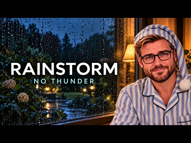 Heavy Rain Sounds on a Window for Sleep (No Thunder) | 12 Hours