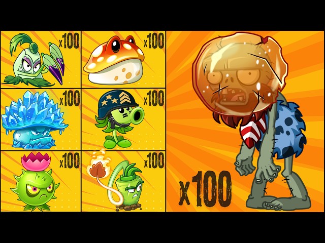 100 Jurassic Amberhead Zombies Lv. 5 vs Plants 100 Max Level who will win? Pt. 1 | pvz 2 Battlez