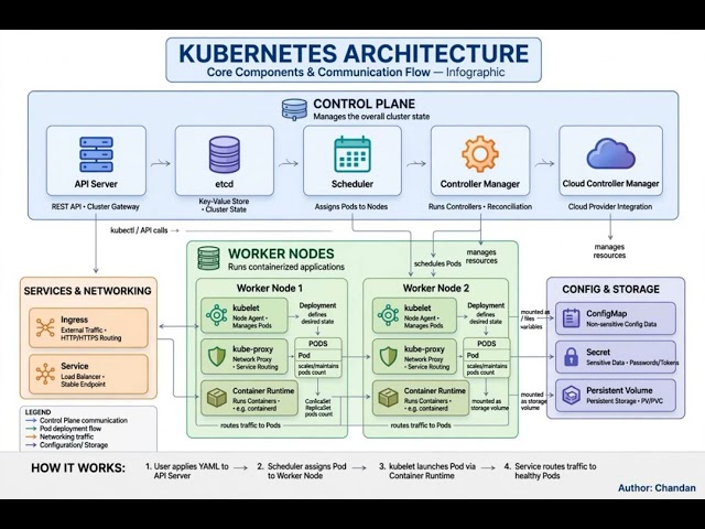 Kubernetes Architecture Explained – Control Plane, Worker Nodes & Communication Flow