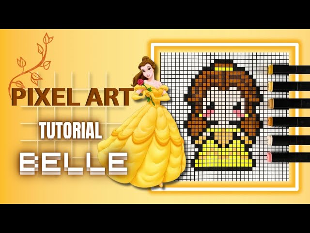 Pixel Art Tutorial: Drawing & Coloring Belle Step by Step 🌹💛🎨