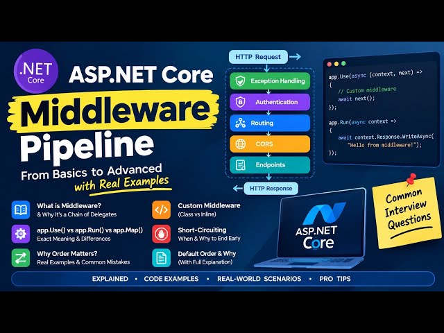 ASP.NET Core Middleware Pipeline Explained (with Real Examples) | .NET Core Tutorial #youtube #viral