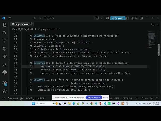 Curso de COBOL Clase 01 Hola Mundo Comentarios Estructura | Escuela Libre de Programación