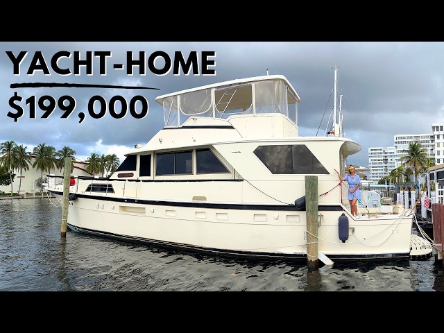 $199K 58' Yacht Tour / CanNOT afford a house on the Water? 1978 Hatteras 58'