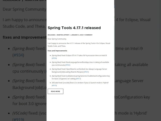 Spring Boot tutorial - Spring Tools 4.17.1 released