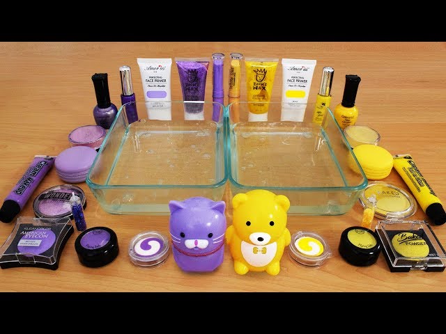 Mixing Makeup Eyeshadow Into Slime ! Purple vs Yellow Special Series Part 10 Satisfying Slime Video