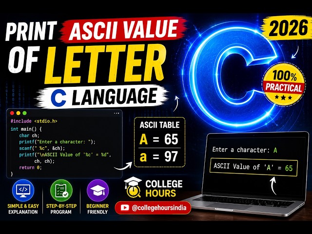 Print ASCII Value of a Letter in C Language | Step-by-Step Program (2026) | College Hours
