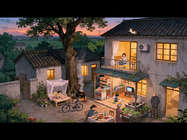 A peaceful Life in the Village | Cooking, Rice Fields & Sunset | Ghibli - Style Video