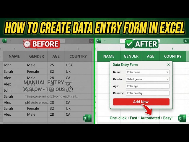How to Create Data Entry Form in Excel | NAME, GENDER, AGE, COUNTRY | BY SADO THE TUTOR