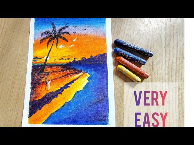 Very easy sunset scenery with oil pastel colour step by step ✨🏞️