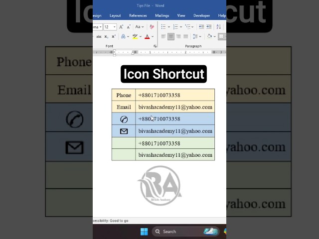 MS Word - Email & Phone Number Icon Shortcut Keys ll Bivash Academy