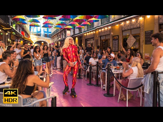 LISBON Walking Tour🇵🇹 Pink Street Comes Alive! | Drag Queen, Samba & Sunset by the Tagus 4K HDR