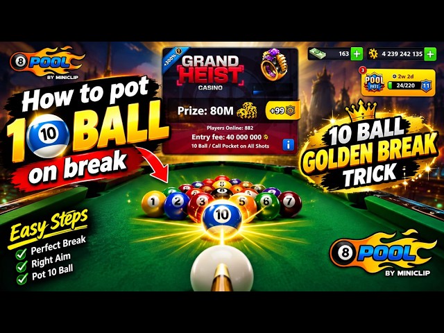 How to pot 10 ball on break Ep 543 8 BALL POOL LIVE  event table #gaming   #games #live #8ballpool