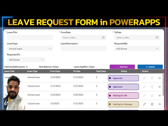 Leave Request Form in Power Apps - Leave Request Application Part 5