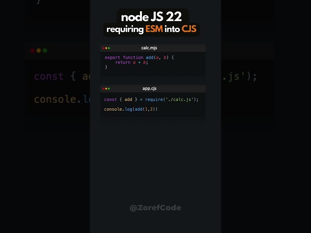 require ESM into CJS in node22 #javascript #nodejs #shorts