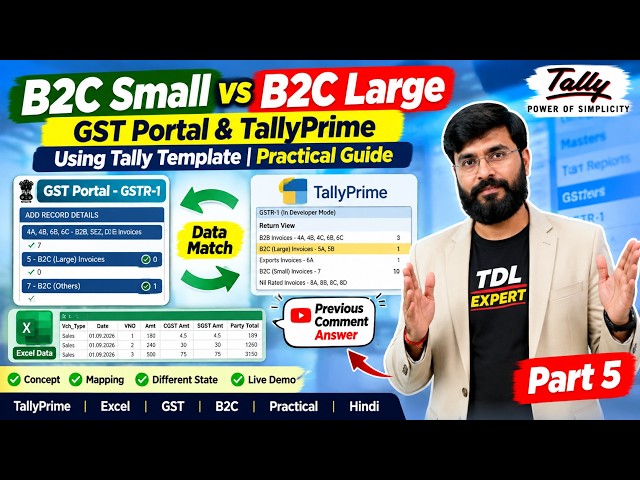 B2C Small vs B2C Large | GST Portal vs TallyPrime | Different State | Tally Template