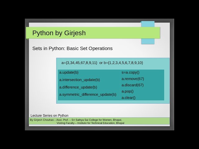 Sets: Insertion, Updation and Removal of Elements