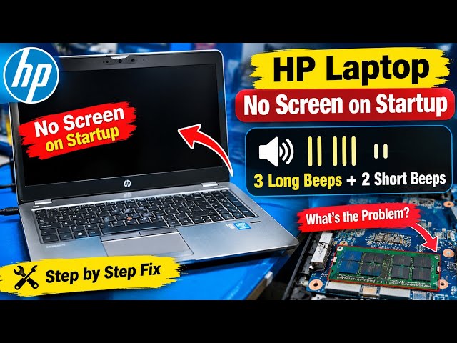 HP Laptop No Display | 3 Long Beeps + 2 Short Beeps | No Screen on Startup Fix