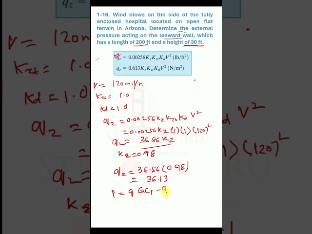 Problem 1-16: Determine Wind Pressure on a Leeward Hospital Wall | Structural Analysis