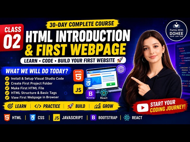 HTML for Beginners in 2026 | Class 02: Create Your First Web Page | Front-End Development 🚀
