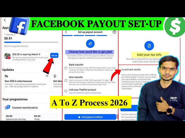 Facebook में Payout Account कैसे बनायें 2026✅ | Set-up Your payout account to receive your earnings📌