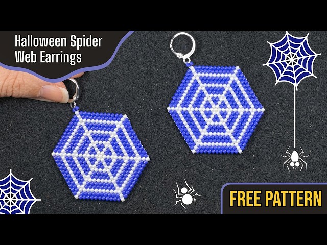 Spider Web Halloween Beaded Earrings 🕸️ Easy DIY Brick Stitch Tutorial + Free Pattern
