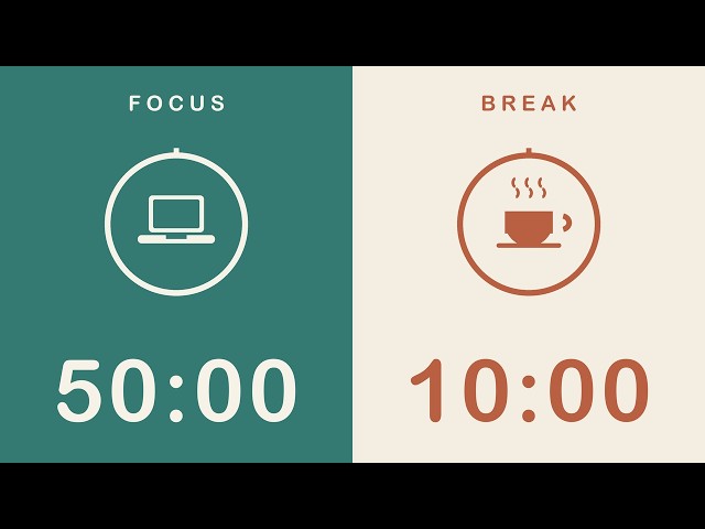 50/10 Pomodoro Timer with White Noise 🎧 2-Hour Deep Focus Study Timer | Aesthetic & ADHD Friendly