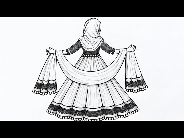 Beautiful Hijabi Girl Dress Drawing | Easy Step by Step Drawing Tutorial | Pencil Sketch