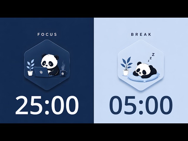 25/5 Pomodoro Timer 🐼 | 6-Hour Deep Focus Study With Me 🎧 | ADHD Friendly | No Music | 4K