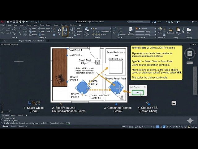 How to ALIGN and SCALE Objects in AutoCAD 2026 Fast Tutorial!