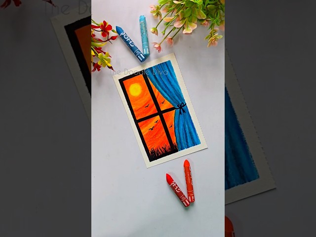 Painting a Cozy Sunset Window View 🌅✨ | Easy Art #Shorts