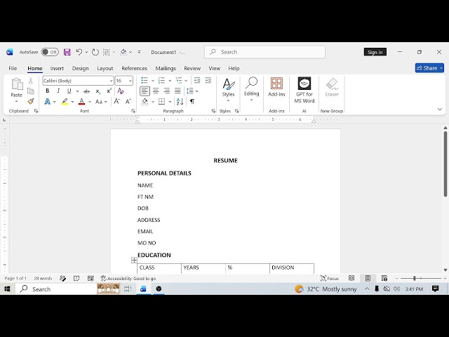 Resume Create In Microsoft word ll Basic Computer course Microsoft word