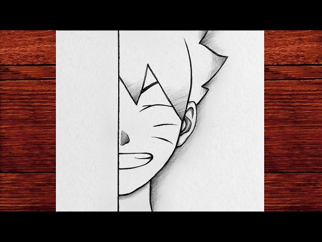 Easy Anime Drawing, How to Draw Boruto Uzumaki Half Face Step by Step, Easy Naruto Drawing