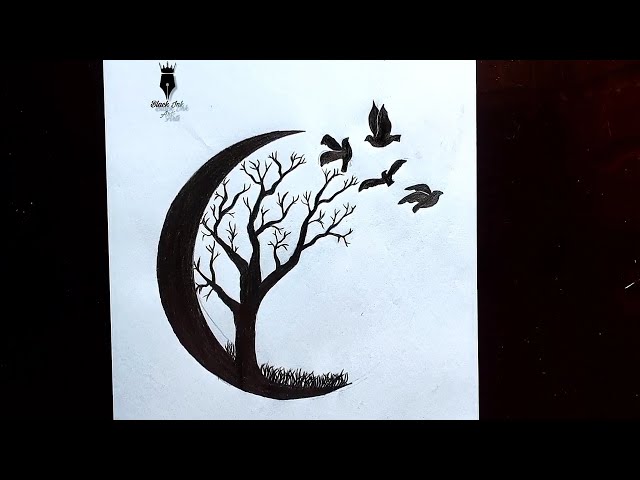 How to draw a tree with birds || Easy Pencil Drawing step by step tutorial #pencildrawing #pencilart