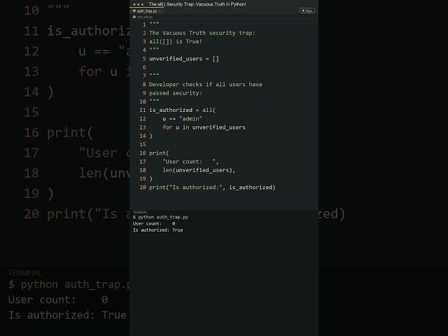 The all() Security Trap: Vacuous Truth in Python! #python #cybersecurity #coding #programming