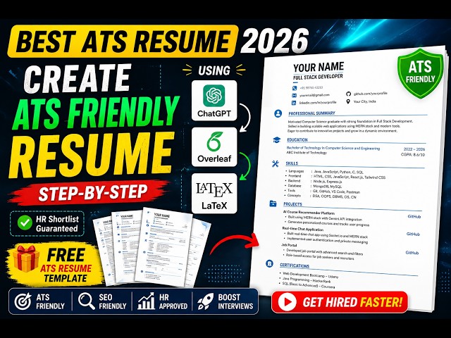 Best ATS Resume 2026 🚀 | Create ATS-Friendly Resume with ChatGPT + LaTeX + Overleaf | Free Template
