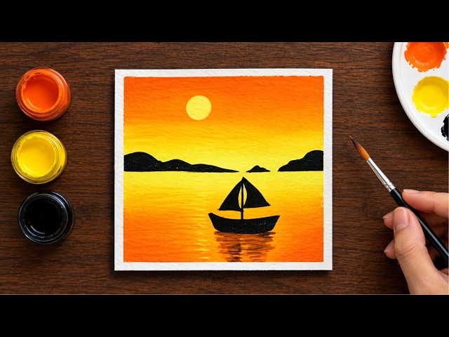 Sunset Painting | Easy acrylic sunset painting | Water color painting | Easy sunset drawing